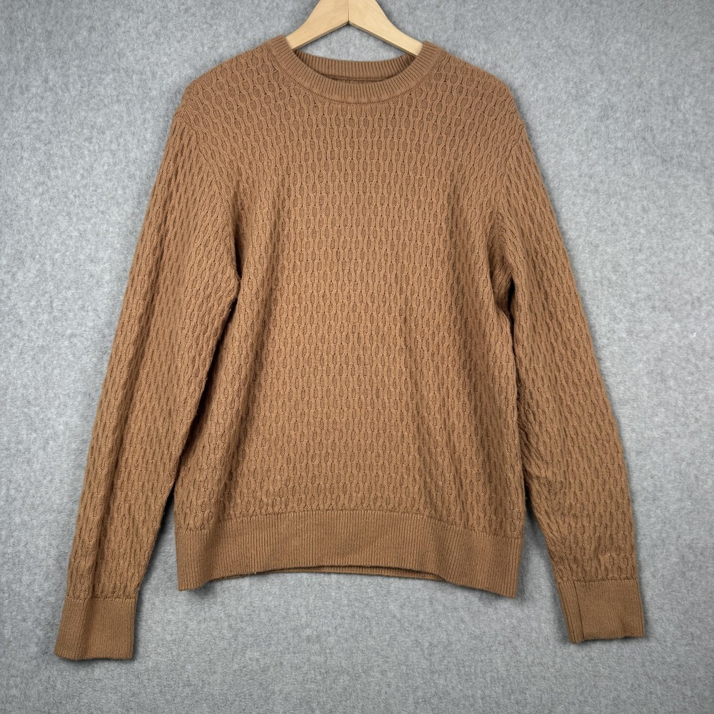 Abercrombie & Fitch Sweater Mens Large Brown Cable Knit Wool Blend Crew Pullover